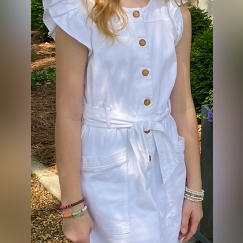 Copper Key girls White Dress with Wooden Buttons